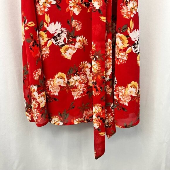 Maurices Womens A Line Dress Red Multicolor Floral Faux Wrap Short Sleeve S - Picture 4 of 10